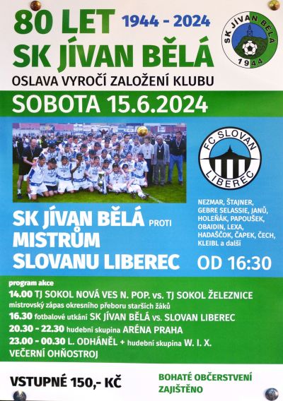 V Bělé oslaví 80 let klubu zápasem proti Slovanu Liberec