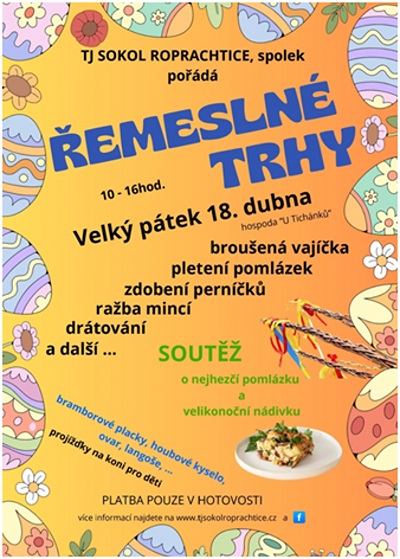 Řemeslné trhy pořádají v Roprachticích