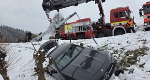 Systém eCall přivolal pomoc hasičů k havarovanému autu v Plavech