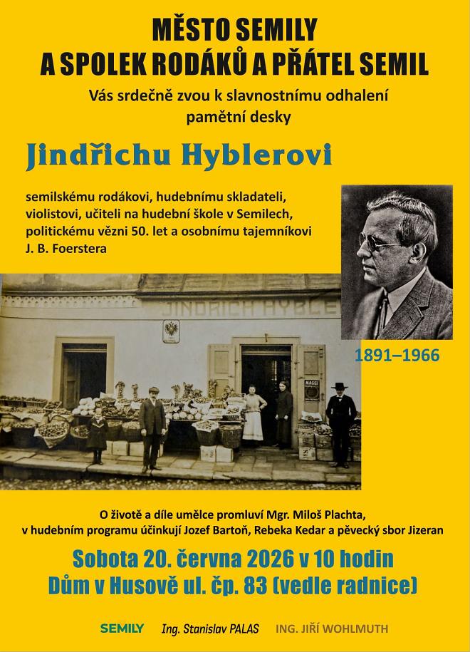 Plakát odhalení desky Jindřichu Hyblerovi